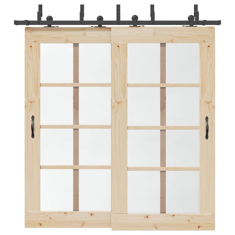 Kit de quincaillerie de porte coulissante 213,5 cm acier noir 