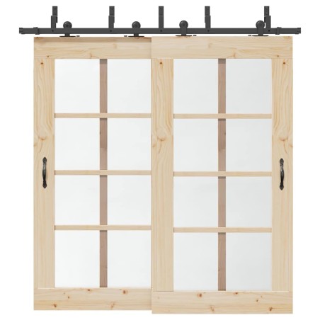 Kit de quincaillerie de porte coulissante 213,5 cm acier noir 