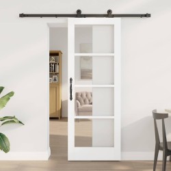 Porte coulissante avec kit de matériel 'ORKDAL'en bois massif et verre blanc 