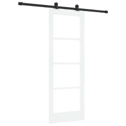 Porte coulissante avec kit de matériel 'ORKDAL'en bois massif et verre blanc 