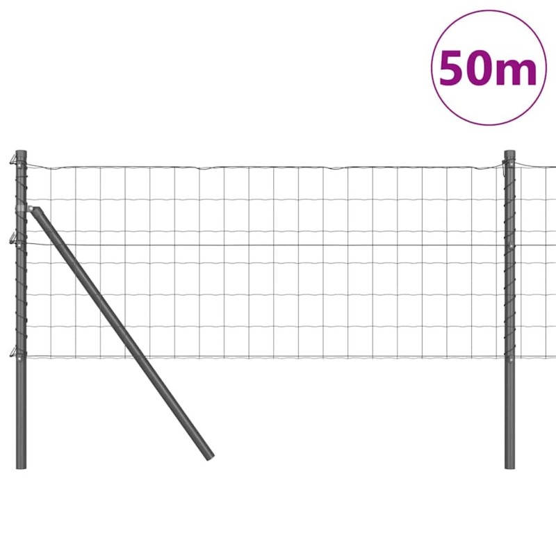 Clôture Euro avec 13 poteaux 0.4 x 50m en acier galvanisé gris 