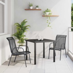 Ensemble de jardin 3 pièces noir en textilène et acier 