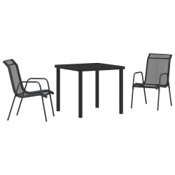 Ensemble de jardin 3 pièces noir en textilène et acier 