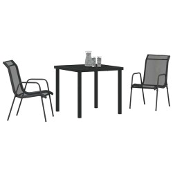 Ensemble de jardin 3 pièces noir en textilène et acier 