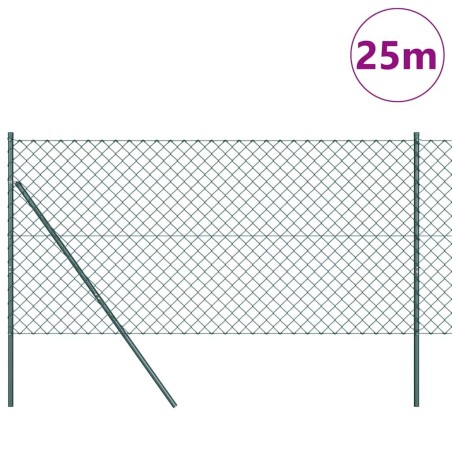 Jeu de Poteaux de Clôture Vert 1.4 x 25 m Acier galvanisé 