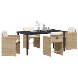Set de salle à manger de jardin de 5 pièces avec coussins - Rotin poly beige 