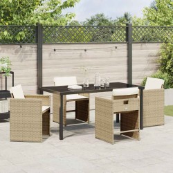 Set de salle à manger de jardin de 5 pièces avec coussins - Rotin poly beige 