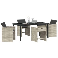 Set de salle à manger de jardin 5 pièces avec coussins Gris clair Poly Rattan 