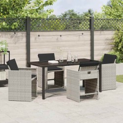 Set de salle à manger de jardin 5 pièces avec coussins Gris clair Poly Rattan 