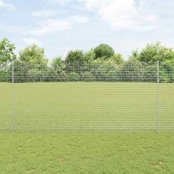 Clôture en fil soudé avec 22 poteaux U Argent 1.5x25 m Acier 