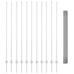 Clôture en fil soudé avec 22 poteaux U Argent 1.5x25 m Acier 