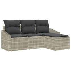 Ensemble de salon de jardin 4 pièces avec des coussins gris clair en polyrotin 