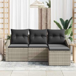 Ensemble de salon de jardin 4 pièces avec des coussins gris clair en polyrotin 