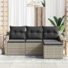 Ensemble de salon de jardin 4 pièces avec des coussins gris clair en polyrotin 