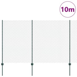 Clôture en Maillon de Chaîne avec 10 Poteaux en U Vert 1.5x10 m Acier 