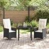 Ensemble de salle à manger de jardin 3 pièces avec coussins noirs en poly rotin. 