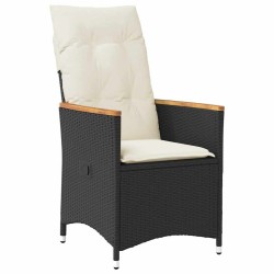 Ensemble de salle à manger de jardin 3 pièces avec coussins noirs en poly rotin. 