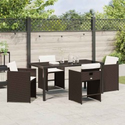Ensemble de salle à manger de jardin 5 pièces avec coussins marron poly rattan 