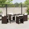 Ensemble de salle à manger de jardin 5 pièces avec coussins marron poly rattan 