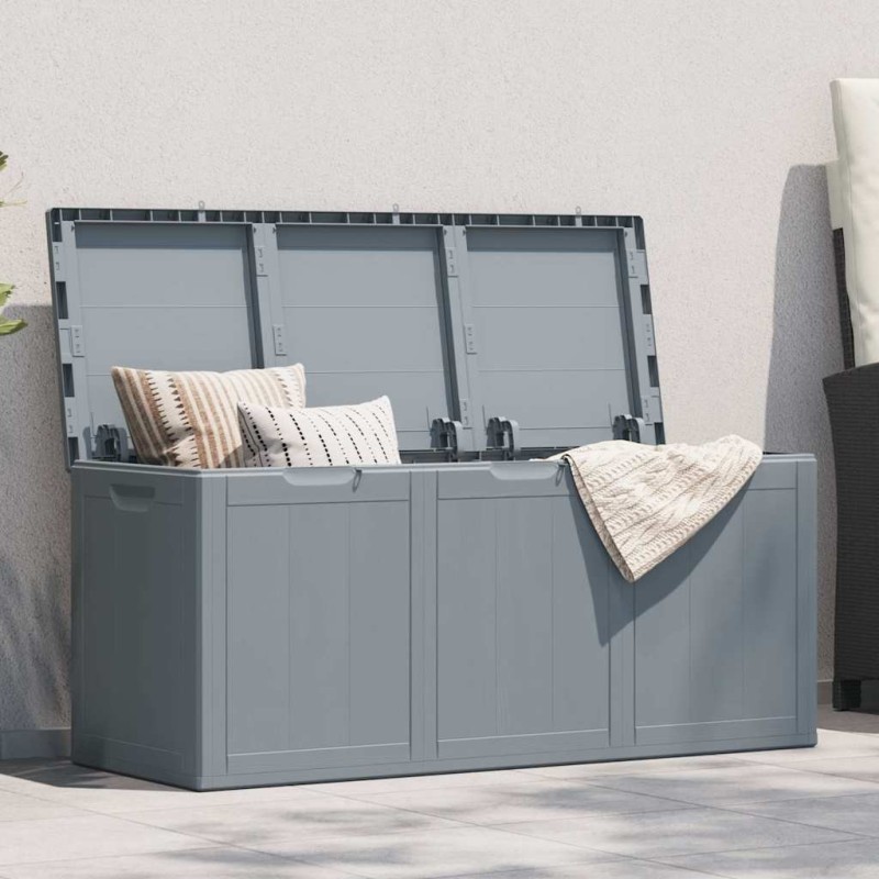 Boîte de rangement de jardin 270 L Gris PP aspect bois Boîte de rangement de jardin 270 L Gris PP aspect bois
