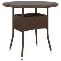 Table de jardin Ø80x75 cm Verre trempé/résine tressée Marron 