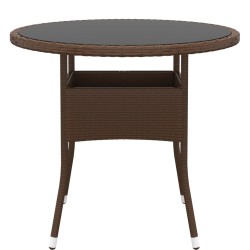 Table de jardin Ø80x75 cm Verre trempé/résine tressée Marron 