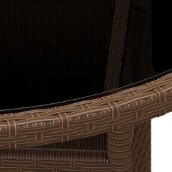 Table de jardin Ø80x75 cm Verre trempé/résine tressée Marron 