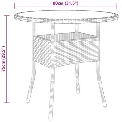 Table de jardin Ø80x75 cm Verre trempé/résine tressée Marron 
