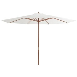 Parasol d'extérieur avec mât en bois 350 cm Blanc sable 