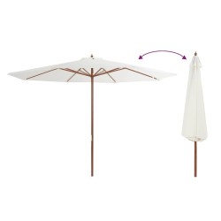 Parasol d'extérieur avec mât en bois 350 cm Blanc sable 