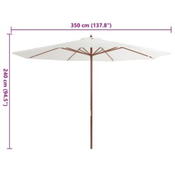 Parasol d'extérieur avec mât en bois 350 cm Blanc sable 