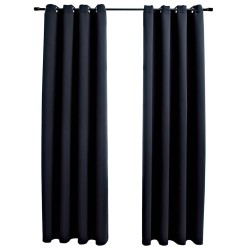Rideaux occultants avec anneaux 2 pièces Noir 137 x 213 cm Tissu 