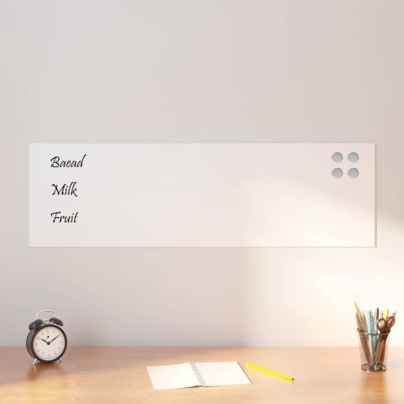 Tableau noir magnétique mural Blanc 100x30 cm Verre trempé 