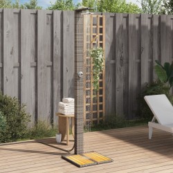 Douche d'extérieur gris 50x55x224 cm résine tressée bois acacia 