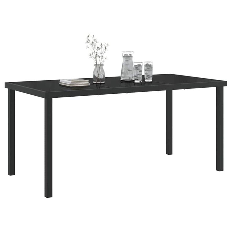Table de Jardin Noire 160x80x73 cm Verre Trempé 