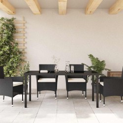 Table de Jardin Noire 160x80x73 cm Verre Trempé 