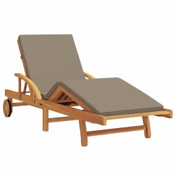 Chaise longue avec coussin et table Taupe en Bois massif d'Acacia 