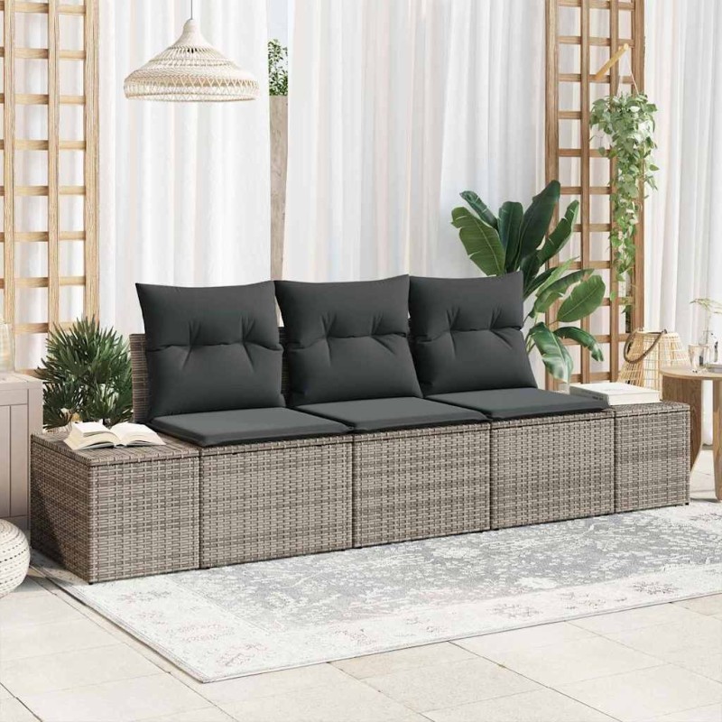 Ensemble de canapés de jardin 3 pièces avec coussins gris en rotin synthétique 