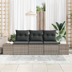 Ensemble de canapés de jardin 3 pièces avec coussins gris en rotin synthétique 