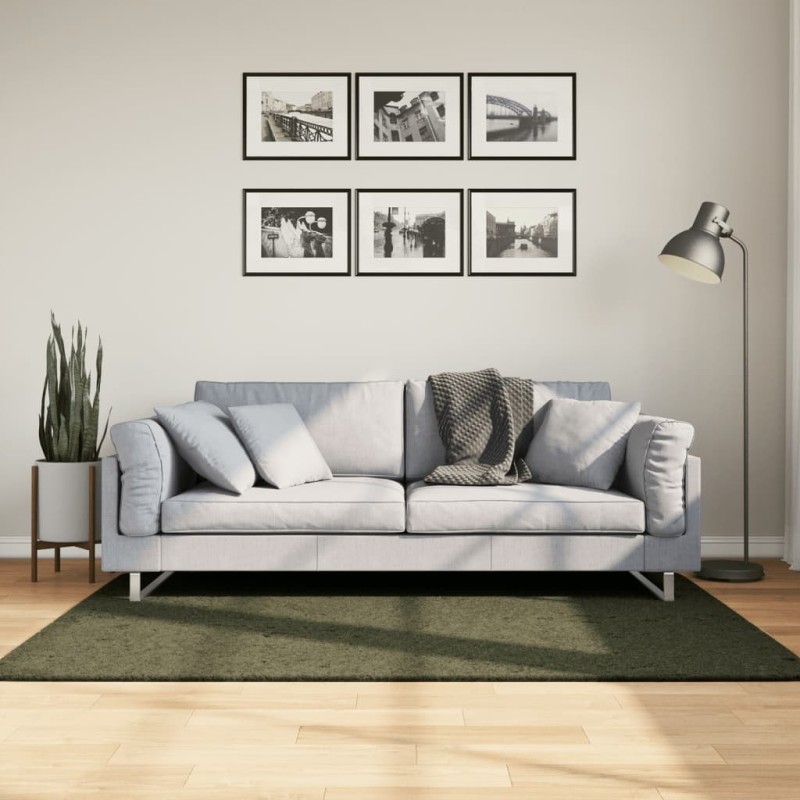 Tapis HUARTE à poils courts doux lavable vert forêt 120x170 cm 