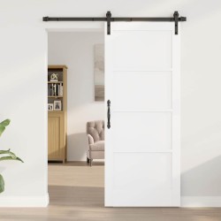 Porte Coulissante avec Set Quincaillerie Blanche 83x202 cm Bois Massif de Pin 