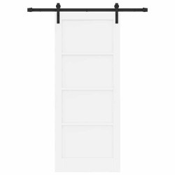 Porte Coulissante avec Set Quincaillerie Blanche 83x202 cm Bois Massif de Pin 