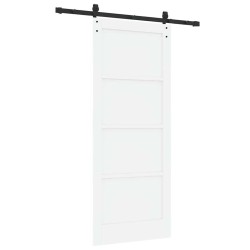 Porte Coulissante avec Set Quincaillerie Blanche 83x202 cm Bois Massif de Pin 