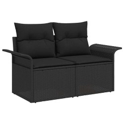Canapés de Jardin de 3 Pièces avec Coussins Noir Poly Rattan 