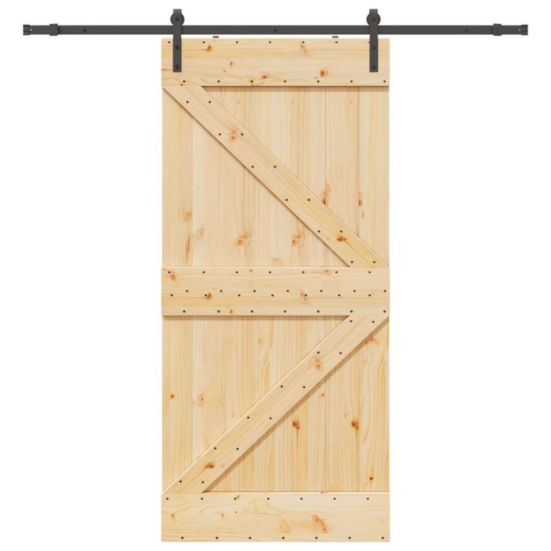 Porte coulissante et kit de quincaillerie 80x210 cm pin massif 