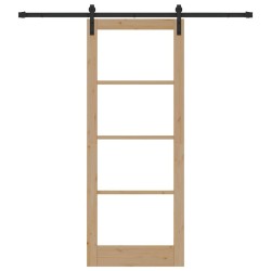 Porte coulissante avec quincaillerie 'ORKDAL'Bois massif et verre 
