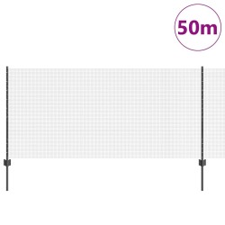 Clôture en fil soudé avec 44 poteaux en U gris 1x50 m en acier 