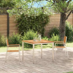 Chaises de jardin empilables 2 pcs en bois massif Teck et acier inoxydable 
