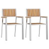 Chaises de jardin empilables 2 pcs en bois massif Teck et acier inoxydable 