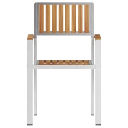 Chaises de jardin empilables 2 pcs en bois massif Teck et acier inoxydable 